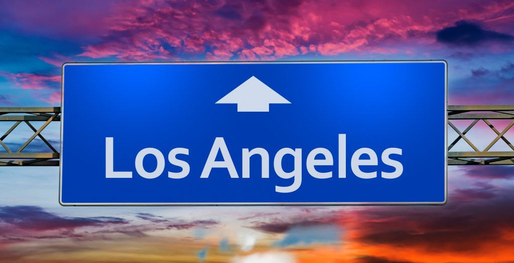 Road sign indicating direction of Los Angeles