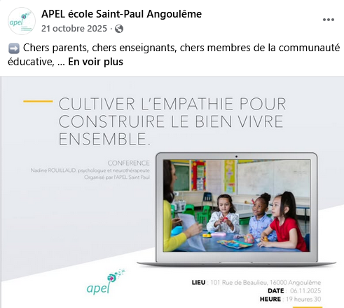 Invitation de l'APEL à la conférence de Mme ROUILLAUD
