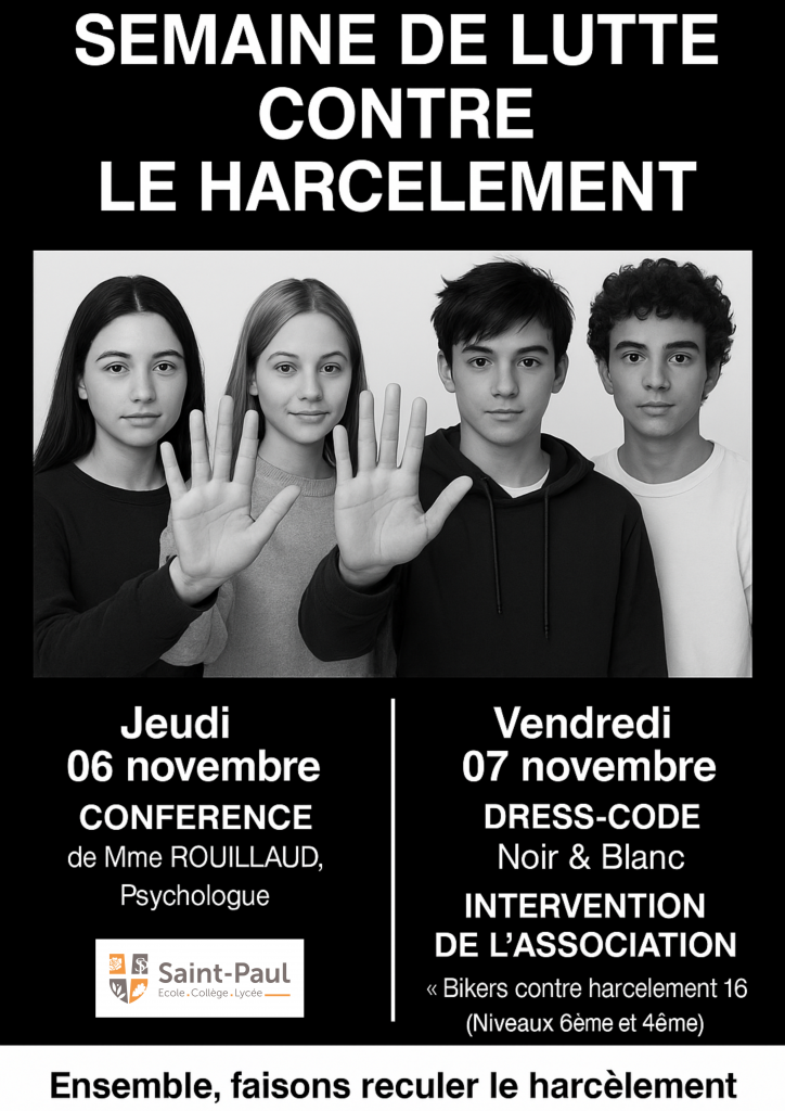 4 jeunes tendent la main pour dire non au harcèlement